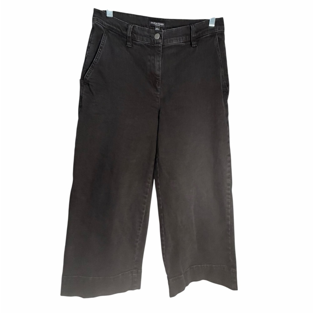 Eileen Fisher Cotton Wide Leg Cropped Black Jeans Sz 25
